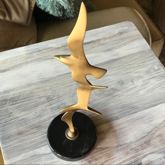 Gatco MCM Vintage Solid Brass Marble Base Seagulls In Flight 13” - Picture 3 of 5